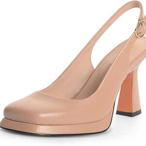 Women Platform Closed Square Toe Pumps Block High Heels Ankle Backstrap